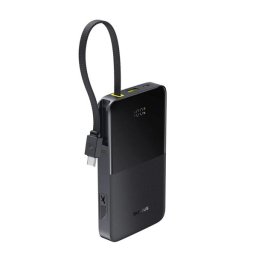 BASEUS ENERFILL FC51 BIPOW 2 vésztöltő Type-C+USB aljzat (10000mAh, 22.5W, PD gyorstöltő, LED + fix Type-C kábel) FEKETE