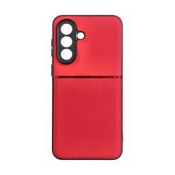 Szilikon telefonvédő (ütésállóság, mágneses, bőr hatású hátlap, csíkos) PIROS Samsung Galaxy A37 5G (SM-A376)