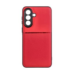 Szilikon telefonvédő (ütésállóság, mágneses, bőr hatású hátlap, csíkos) PIROS Samsung Galaxy A57 5G (SM-A576)