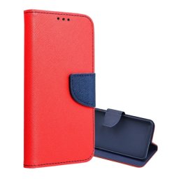 Tok álló, bőr hatású (FLIP, oldalra nyíló, asztali tartó, kártyazseb, textil hatás) PIROS/KÉK Samsung Galaxy A37 5G (SM-A376)