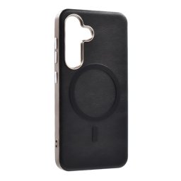 Szilikon telefonvédő (ECO bőr hatású hátlap, karcolásmentesítő belső, fém kameravédő, mágneses, prémium) FEKETE Samsung Galaxy A37 5G (SM-A376)