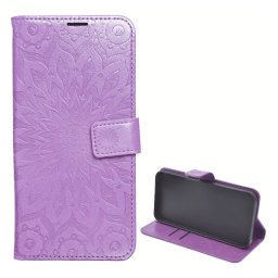 Tok álló, bőr hatású (FLIP, oldalra nyíló, asztali tartó, kézpánt, mandala) LILA Samsung Galaxy A57 5G (SM-A576)