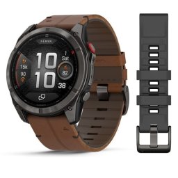 Garmin 010-03199-40 fenix 8 Pro 51mm AMOLED Sapphire karbonszürke DLC Titanium barna bőr- és fekete/szürke szilikon szíjjal (ED