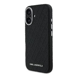 KARL LAGERFELD GRAINED PU REPEATED LOGO MAGSAFE szilikon telefonvédő (ütésállóság, bőr hatású hátlap, MagSafe) FEKETE Apple iPhone 16