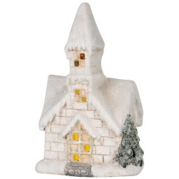 MagicHome karácsonyi dekoráció, Templom, 3 LED sárga, kerámia, 2x AAA, belső, 17 x 11 x 27 cm
