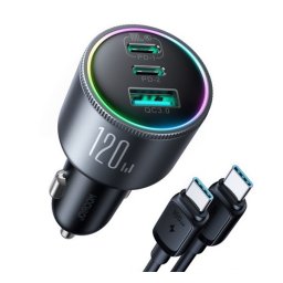 JOYROOM autós töltő USB+2 Type-C aljzat (120W, PD gyorstöltő 3.0 + Type-C kábel) SÖTÉTSZÜRKE