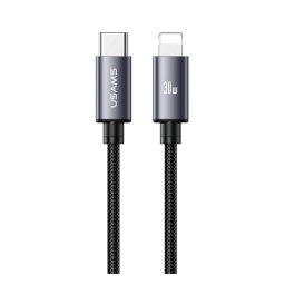 USAMS U91 adatkábel (Type-C - lightning, 30W, PD gyorstöltő, 100cm) SÖTÉTSZÜRKE Apple iPhone 5, iPhone 6 4.7, iPhone SE (2016)