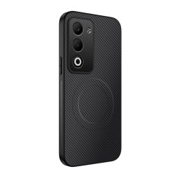 Szilikon telefonvédő (műanyag hátlap, karbon minta, mágneses) FEKETE Xiaomi Redmi 15 5G
