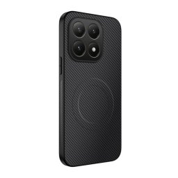 Szilikon telefonvédő (műanyag hátlap, karbon minta, mágneses) FEKETE Xiaomi 15T