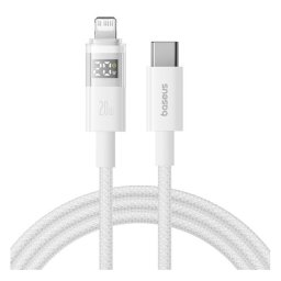 BASEUS DISPLAY II adatkábel (Type-C - lightning, 20W, gyorstöltő, cipőfűző, LED kijelző, 100cm) FEHÉR Apple IPAD (4th Generation), IPAD Air 2, IPAD Pro 9.7