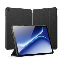 DUX DUCIS DOMO tok álló, bőr hatású (aktív FLIP, oldalra nyíló, TRIFOLD, asztali tartó, textil minta) FEKETE OnePlus Pad Go 2 WiFi, Pad Go 2 5G