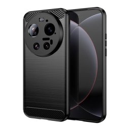 Szilikon telefonvédő (ütésállóság, légpárnás sarok, szálcsiszolt, karbon minta) FEKETE Xiaomi 17 Ultra