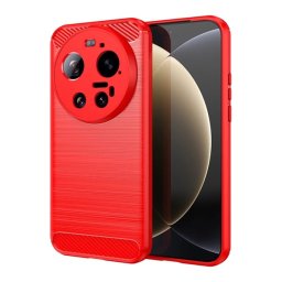 Szilikon telefonvédő (ütésállóság, légpárnás sarok, szálcsiszolt, karbon minta) PIROS Xiaomi 17 Ultra