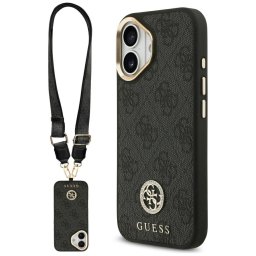 Guess 4G Strass Logo & Big Strap Metal Buttons Apple iPhone 17 hátlap tok univerzális pánttal, MagSafe, fekete-arany