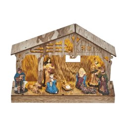 Led Karácsonyi Betlehem, Fa, 19 Cm, 3X Aa, Beltéri, Meleg Fehér, Időzítő