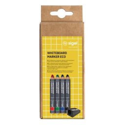SIGEL Táblaceruza készlet, 1-5 mm, kúpos, SIGEL, 4 különböző szín hegyezővel