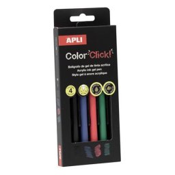 APLI Zseléstoll, akril tintával, 0,7 mm, nyomógombos, APLI "Color Click", 4 különböző szín