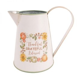 Őszi virágos - dísztökös bádog kiöntő kaspó / váza - Thankful GRATEFUL Blessed - 19 cm