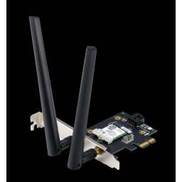 ASUS PCE-AXE5400, WiFi 6E PCI-E adapter 2 külső antennával. 6 GHz, 160 MHz, Bluetooth 5.2 támogatás.