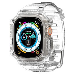 Apple Watch Ultra 4 / 3 / 2 / 1 49mm, Szilikon védőkeret, ütésálló, szíjjal, Spigen Rugged Armor Pro, átlátszó