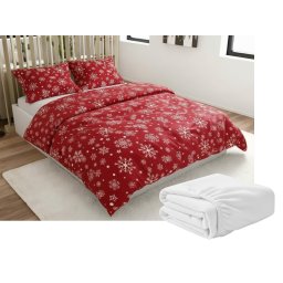 Mikroplüss ágyneműhuzat SNOWFALL piros + mikroplüss lepedő SOFT 90x200 cm fehér, egyszemélyes ágyhoz