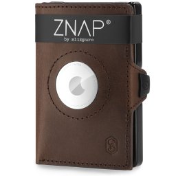 Slimpuro ZNAP Airtag Wallet, 12 kártya, érmés rekesz, 8,9 x 1,8 x 6,3 cm (Sz x M x M), RFID-védelem (ZNAPAirBrown12)