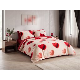 Kétrétegű ágynemű DUO SENSE HEARTELLE krém mikroplüss/flanel Ágyneműhuzat mérete: 2 db 70 x 90 cm | 200 x 220 cm