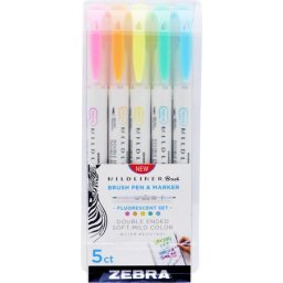 ZEBRA Ecsetirón készlet, kétvégű ZEBRA "Mildliner Fluorescent", 5 szín