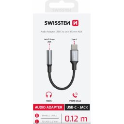 SWISSTEN AUDIO ADAPTER TEXTIL USB-C (férfi) / 3,5mm AUX 0,15 M FEKETE (a 73501301 helyett)