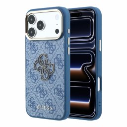 Guess PU 4G Resin Metal Logo Apple iPhone 18 Pro Max hátlap tok, kék-arany