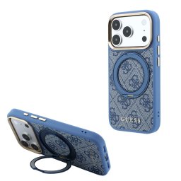 Guess PU 4G Ring Stand Apple iPhone 18 Pro / iPhone 17 Pro hátlap tok kitámasztóval, MagSafe, kék-arany