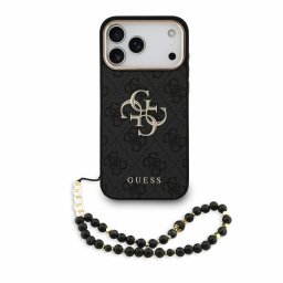 Guess PU 4G Metal Logo Strap Apple iPhone 18 Pro / iPhone 17 Pro hátlap tok karpánttal, fekete