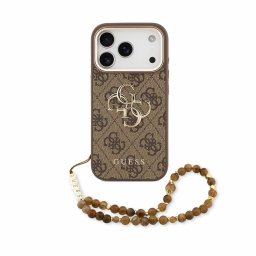 Guess PU 4G Metal Logo Strap Apple iPhone 18 Pro Max hátlap tok karpánttal, barna