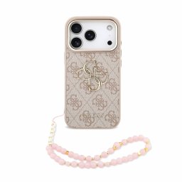 Guess PU 4G Metal Logo Strap Apple iPhone 18 Pro / iPhone 17 Pro hátlap tok karpánttal, rózsaszín
