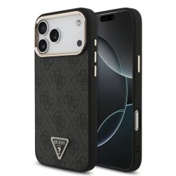 Guess PU Leather 4G Strass Triangle Logo Gold Frame Apple iPhone 18 Pro / 17 Pro tok, MagSafe,, fekete
