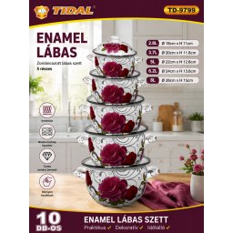 10 részes zománcozott lábas szett fedőkkel - 5 méret, virágmintás/2