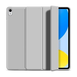 Tok álló, bőr hatású (aktív FLIP, oldalra nyíló, TRIFOLD, asztali tartó) SÖTÉTSZÜRKE Apple IPAD 11 (2025), IPAD 10.9 (2022)
