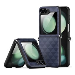 DUX DUCIS FITT műanyag telefonvédő (ütésállóság, bőr hatású hátlap, háromszög) SÖTÉTKÉK Samsung Galaxy Z Flip7 FE (SM-F761), Galaxy Z Flip6 (SM-F741)