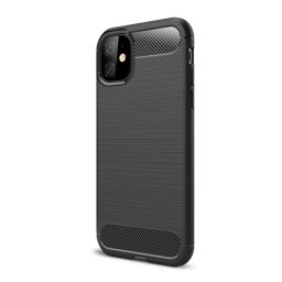Szilikon telefonvédő (ütésállóság, légpárnás sarok, szálcsiszolt, karbon minta) FEKETE Apple iPhone 11