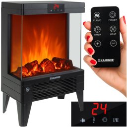 KAMINER EMBEGO 2000W Elektromos Fűtőtest Lánghatással, LED Kijelzővel, 3D Látványeffektussal