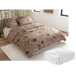 2 db Mikroplüss ágynemű szett PAMPELINO világosbarna + Mikroplüss lepedő SOFT 180x200 cm fehér, kétszemélyes ágyhoz