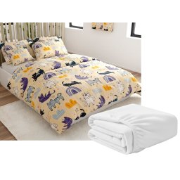Mikroplüss ágyneműgarnitúra PURRSLEEP bézs + mikroplüss lepedő SOFT 180x200 cm fehér, franciaágy