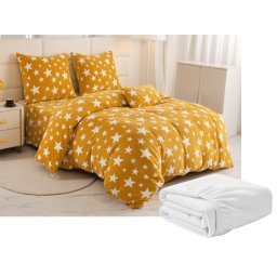 Mikroplüss ágyneműhuzat szett STARS sárga-narancs + mikroplüss lepedő SOFT 180x200 cm fehér, kétszemélyes