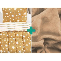 STARS bézs 2db mikroplüss ágynemű +SOFT bézs mikroplüss lepedő 180x200 cm