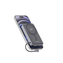 SWISSTEN POWER BANK MagSafe Qi2 15W, 10000 mAh INTEGRÁLT USB-C Kábellel FEKETE