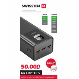 SWISSTEN POWER LINE POWER BANK 50000 mAh 100W POWER DELIVERY FEKETE
