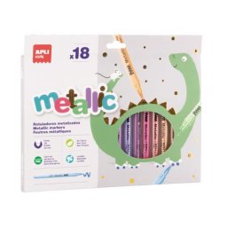 APLI Filctoll készlet, 3,6 mm, kimosható, metálfényű, APLI Kids "Metallic", 18 különböző szín