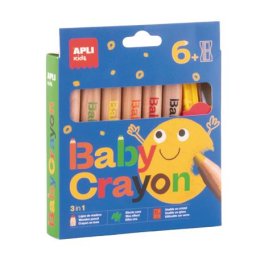 APLI Színes ceruza készlet, vastag, hegyezővel, 3 az 1-ben, APLI Kids "Baby Crayon", 6 különböző szín