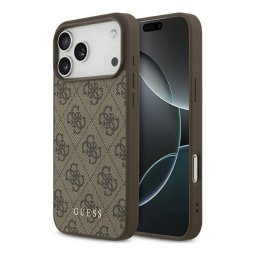 GUESS 4G CLASSIC szilikon telefonvédő (ütésállóság, ECO bőr hatású hátlap) SÖTÉTBARNA Apple iPhone 17 Pro Max