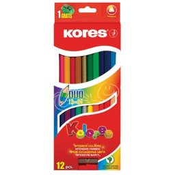 KORES Színes ceruza készlet, kétvégű, háromszögletű, KORES "Duo", 24 különböző szín